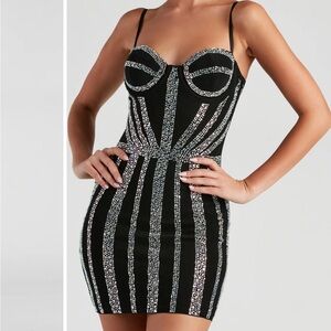 NEW Windsor Kalani Iridescent Rhinestone Corset Mini Dress